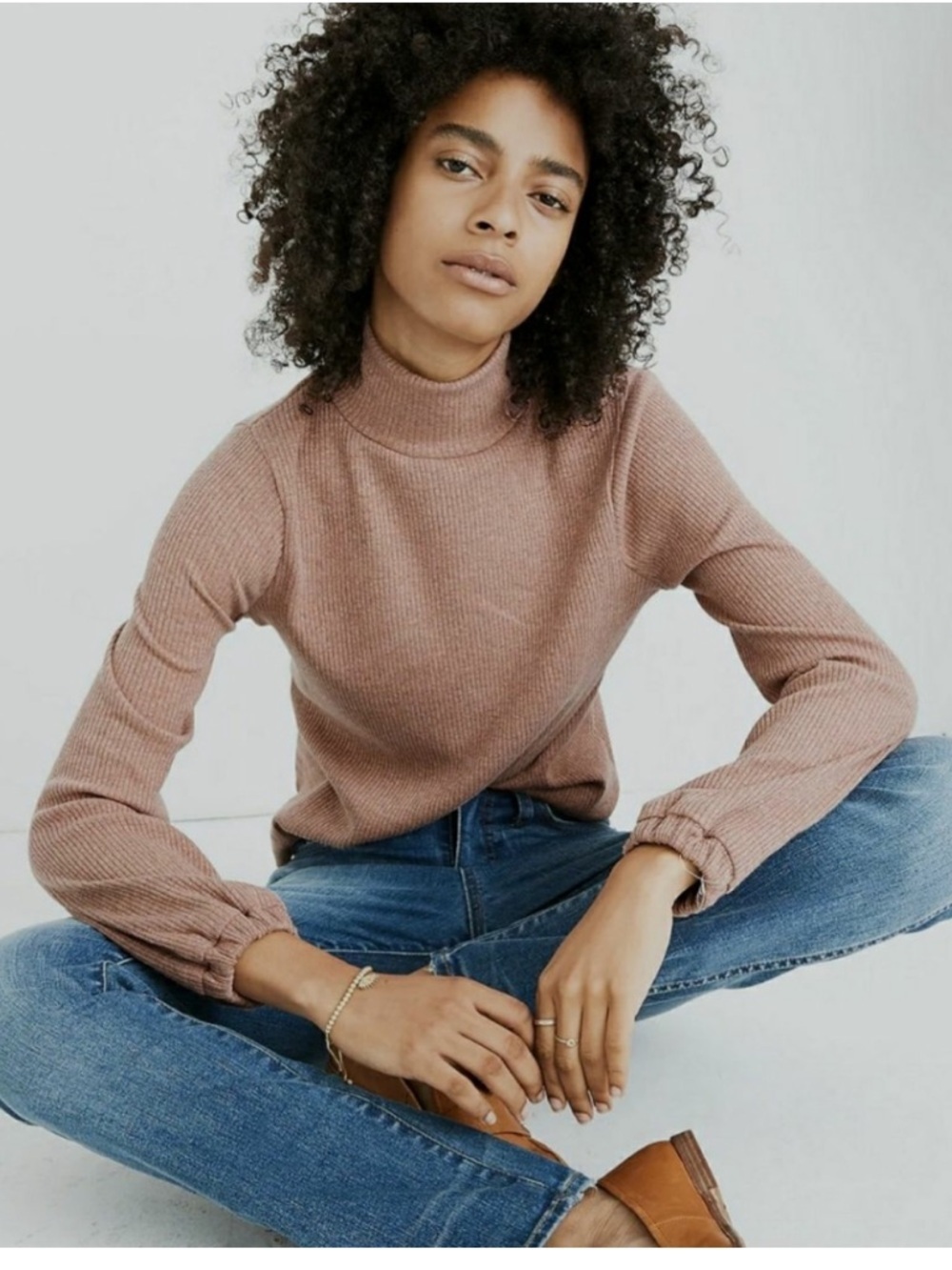 Madewell Ribbed Bubble Sleeve Mockneck Sweater